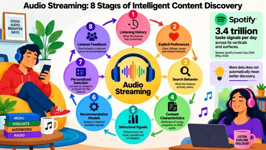 Audio Streaming -- 8 Stages of Intelligent Content Discovery