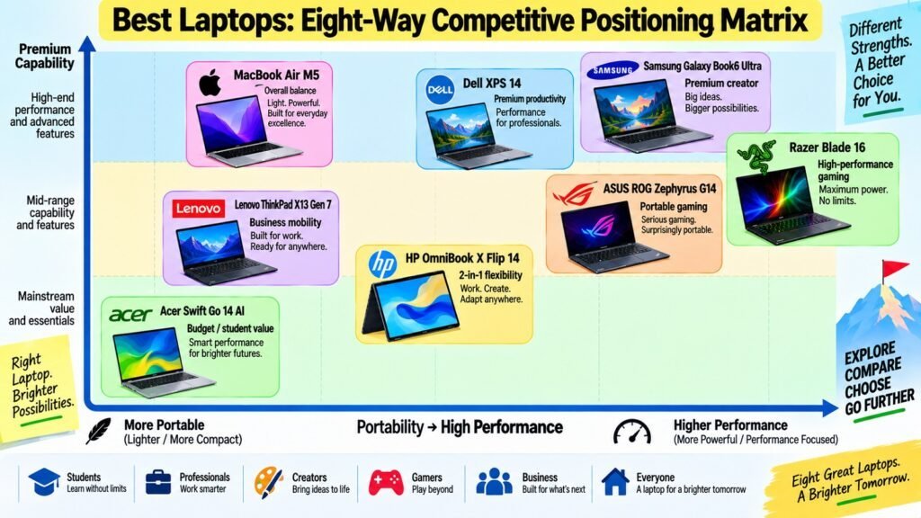 Best Laptops -- Eight-Way Competitive Positioning Matrix