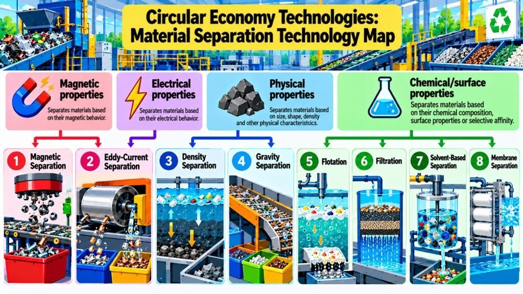 Circular Economy Technologies -- Material Separation Technology Map