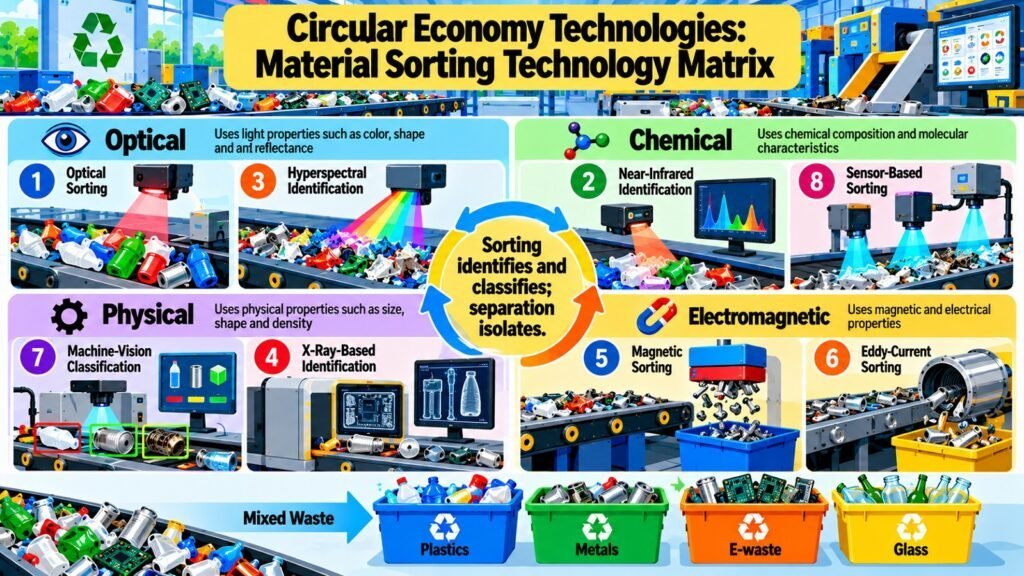 Circular Economy Technologies -- Material Sorting Technology Matrix