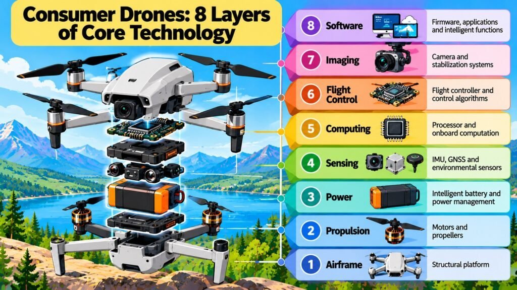Consumer Drones -- 8 Layers of Core Technology