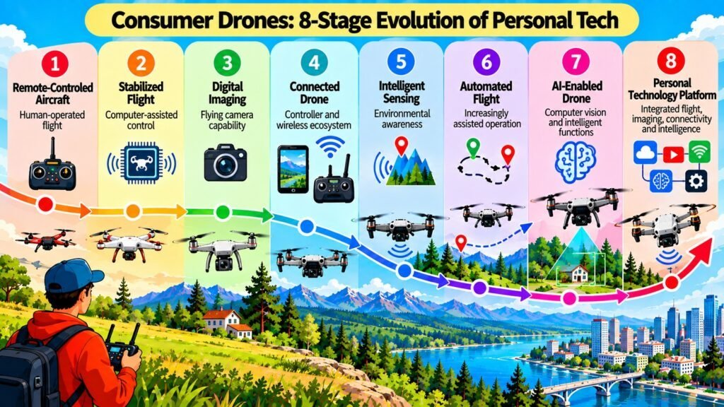 Consumer Drones -- 8-Stage Evolution of Personal Tech