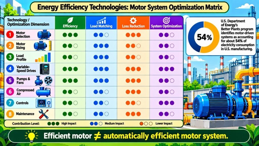 Energy Efficiency Technologies -- Motor System Optimization Matrix