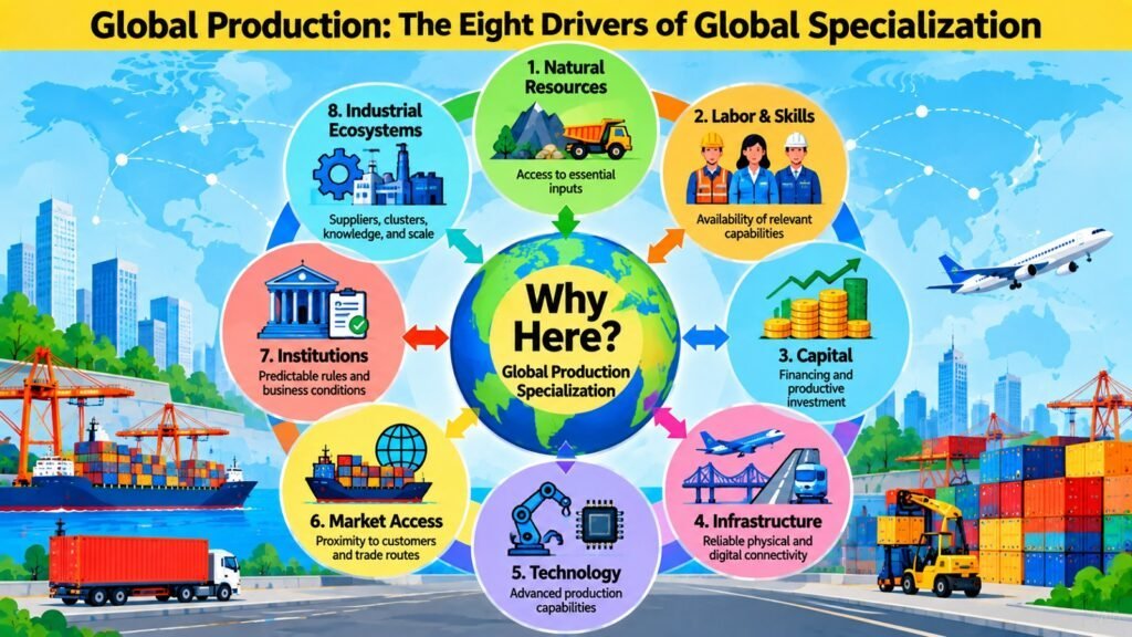 Global Production -- The Eight Drivers of Global Specialization