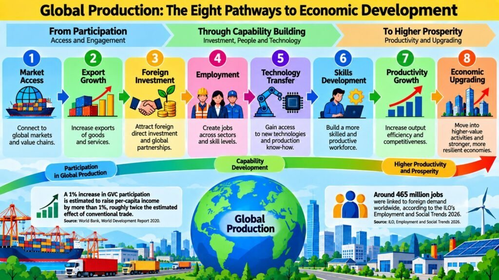 Global Production -- The Eight Pathways to Economic Development