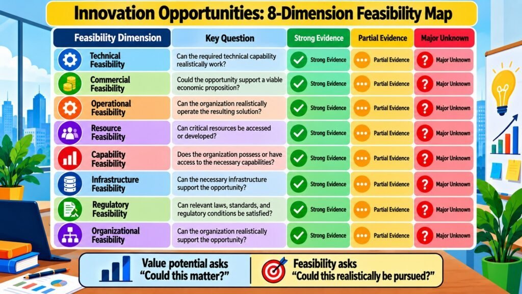 Innovation Opportunities -- 8-Dimension Feasibility Map