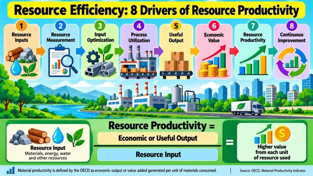Resource Efficiency -- 8 Drivers of Resource Productivity