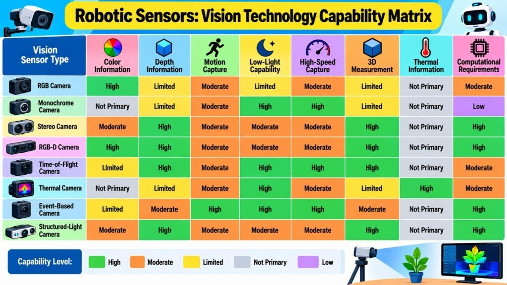 Robotic Sensors -- Vision Technology Capability Matrix
