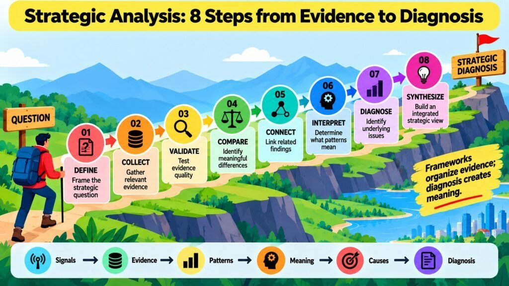 Strategic Analysis -- 8 Steps from Evidence to Diagnosis