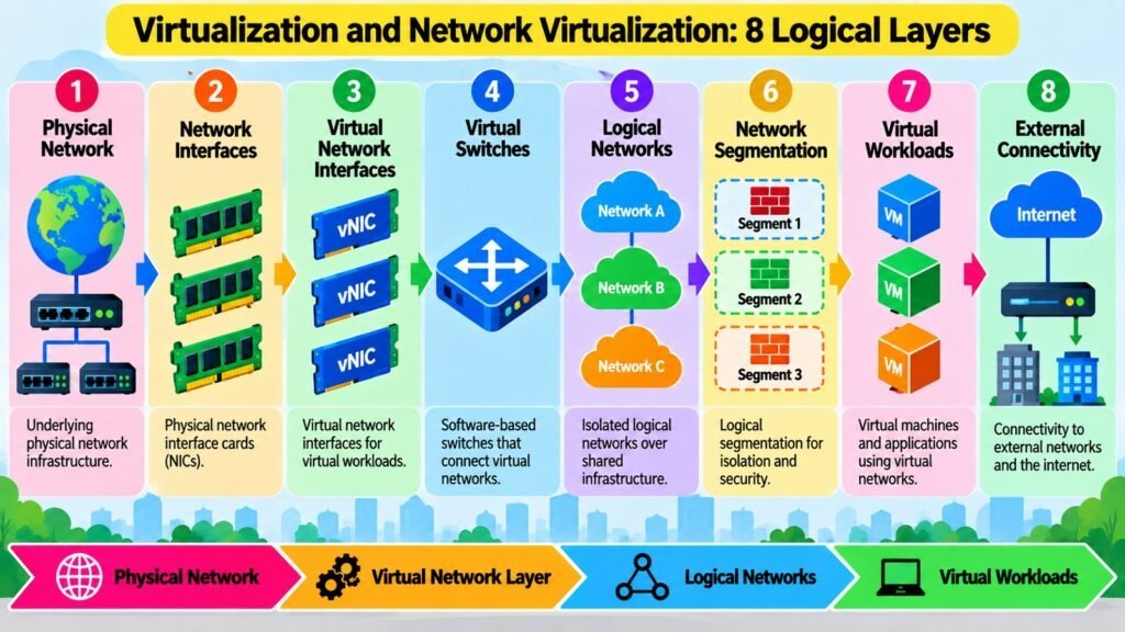 Virtualization and Network Virtualization -- 8 Logical Layers