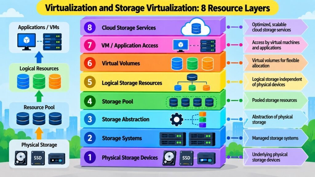 Virtualization and Storage Virtualization -- 8 Resource Layers