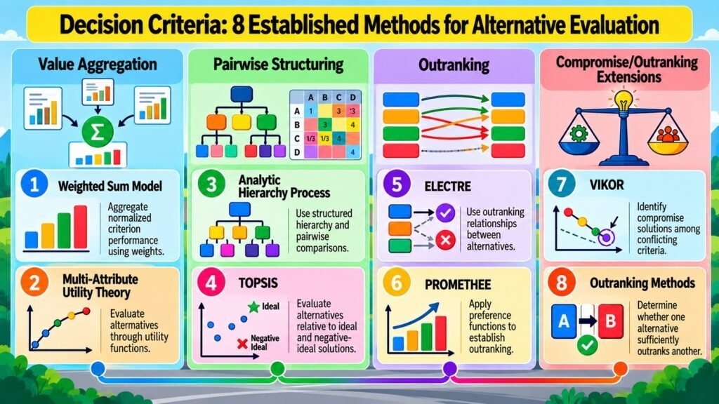 Decision Criteria -- 8 Established Methods for Alternative Evaluation