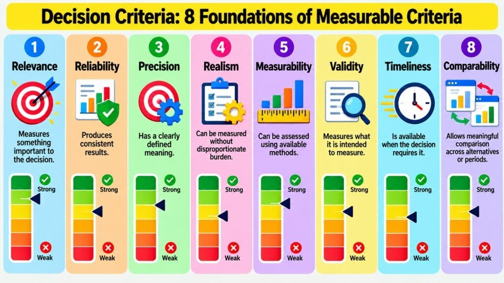 Decision Criteria -- 8 Foundations of Measurable Criteria